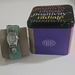 Fossil Silver Watch with Teal Strap